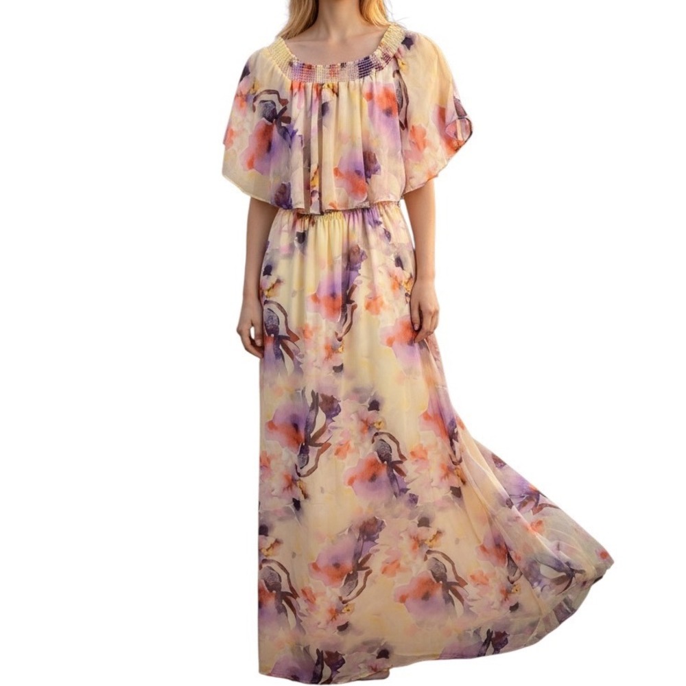 Show Me Your Mumu Floral Watercolor Maxi Dress S Off Shoulder Boho Cottagecore